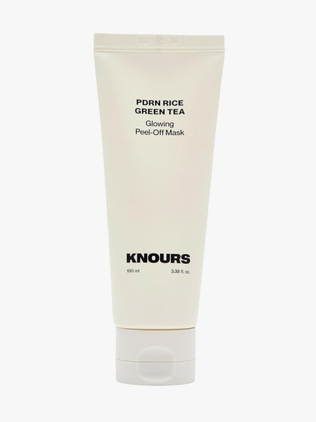 Knours PDRN Rice & Green Tea Glowing Peel Off Mask in branded tube component on a light gray background